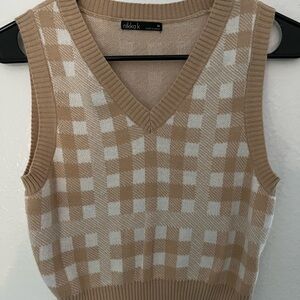 Nikak Beige and White Checkered Women's Sweater Vest